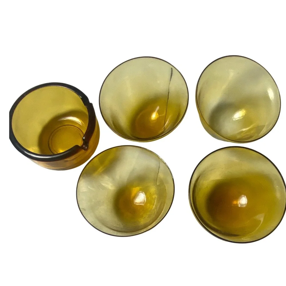 Vintage MCM Amber Glass Small Bowls Ashtray Lot Set of 5 Mid Century Retro